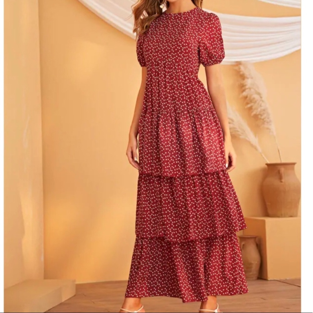 Heart Print Maxi Layered Dress